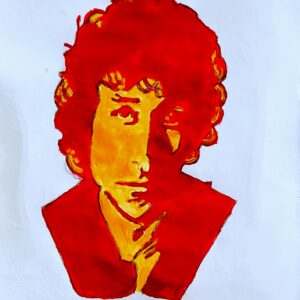 Original Singer Bob Dylan In Autumn Red & Goldish Orange GG - 9" x 12" Painting