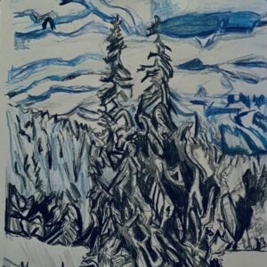 Original Winter Wonderland Ski Resort GG - 9” x 12” Colored Pencil