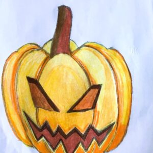 Original Autumn Pumpkin Jack-O-Lantern GG - 8" x 11" Colored Pencil