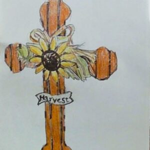Original Harvest Autumn Sunflower Cross GG - 8" x 11" Colored Pencil