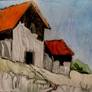 Original East Minnesota Country Barns & Bushes GG - 9" x 12" Colored Pencil