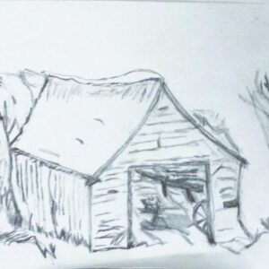 Original Country Old Barn Scenery 89 GG - 9" x 12" Pencil