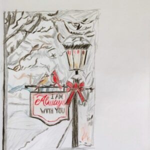 Original Old Winter land Country Of Cardinals & Trees In Frigid Cold Snow GG - 12" x 9" Colored Pencil