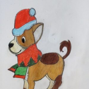 Original Cute Dog In Christmas Winter Spirit GG - 12" x 9" Colored Pencil