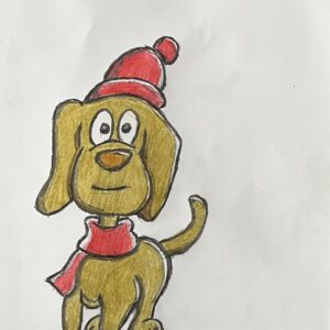 Original Cute Winter Show Winner Dog Smiling GG - 12" x 9" Colored Pencil