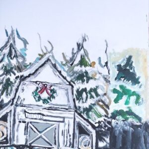 Original Holiday Christmas New Year Barn GG - 12" x 9" Painting