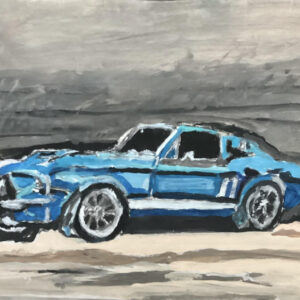 Original Blue & Black Old Mustang Car GG - 8" x 11" Painting