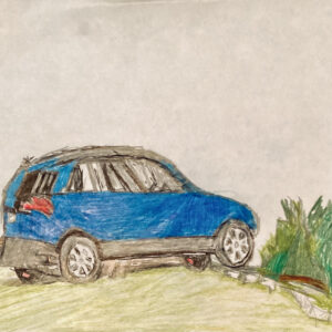 Original Blue Old Mini Cooper Car 2 GG - 8" x 11" Colored Pencil