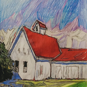 Original Maine Old Country Barn & Trees GG - 9" x 12" Colored Pencil