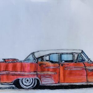 Original Old Red Convertible Mustang 64 GG - 9” x 12” Colored Pencil