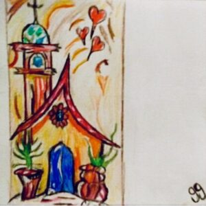Original Old time Churches GG - 9” x 12” Colored Pencil