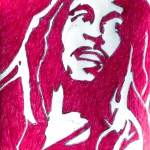 Original Reggae Singer Bob Marley In Raspberry Ruby Red GG - 8" x 11" Colored Pencil
