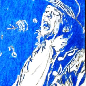 Original Austin Stevie Ray Vaughan Singer Songwriter In Steel Blue & White GG - 9" x 12" Colored Pencil