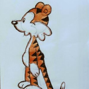Original Cute Tiger Praising GG - 9" x 12" Colored Pencil