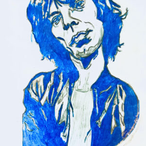 Original Lead Singer Of The Rolling Stones Mick Jaggar In Deep Blue GG - 9" x 12" Colored Pencil