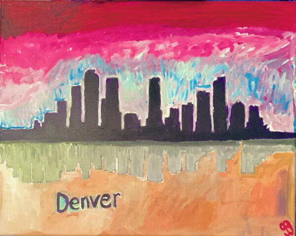 GG Denver City Skyline at Autumn Sunset in October GG - 16” x 20” Canvas Painting