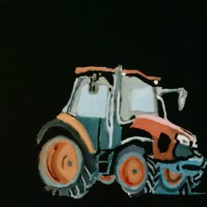 Original John Deere Autumn Tractor in Multicolors & Deep Black Background GG - 11” x 14 Canvas Painting