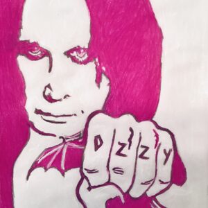 Original Singer Ozzy Osbourne In Deep Dark Magenta GG - 9” x 12” Colored Pencil & Paint
