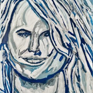 Original Singer Songwriter Miranda Lambert In Deep Vibrant Blue & White GG - 11” x 14” Canvas Painting