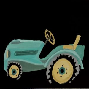 Original Special John Deere Tractor In Lice Action Deep Black Background GG - 11” x 14” Canvas Painting