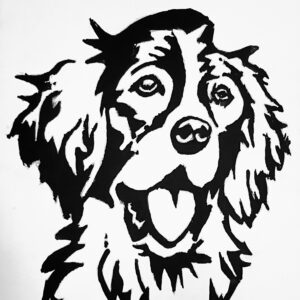 Original Sled Dog Smiling GG - 11" x 14" Black & White Canvas Painting