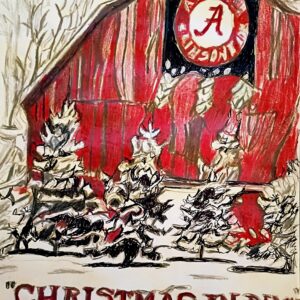 Original Alabama Christmas In Dixie Winter land Barn Cabin Remembering Jesus GG - 9" x 12" Colored Pencil