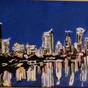 Original Austin City Skyline At Dark GG - 16" x 20" Canvas Painting