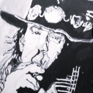 Original Austin Singer Songwriter Stevie Ray Vaughan GG - 16" x 20 Black & White Canvas Painting