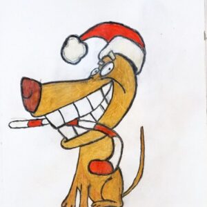 Original Christmas Spirit Dog Laughing GG - 12" x 9" Colored Pencil