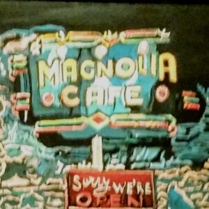 Original Lake Austin Magnolia Cafe Sign Lit GG - 16" x 20" Canvas Painting
