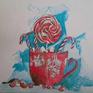 Original Praising Jesus Of Christmas New Year In Christian Heart GG - 9" x 12" Colored Pencil