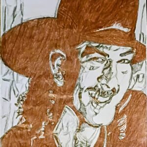 Original Austin Singer In Deep Brown SRV Special Live GG - 9" x 12" Colored Pencil