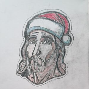 Original Christmas Birth Jesus Praising Our Sins GG - 11" x 14" Canvas Colored Pencil