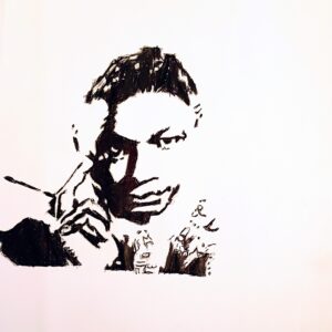 Original Black & White Singer Nat King Cole GG - 12" x 9" Black & White Charcoal & Colored Pencil