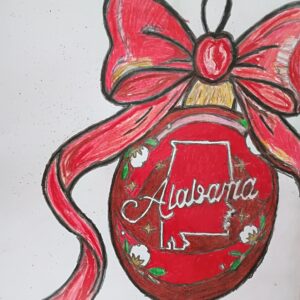 Original Christmas New Year Alabama Ornament Bulb Decoration GG - 9" x 11" Colored Pencil