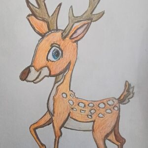 Original Christmas New Year Cute Faline Of Bambi Praising Jesus GG - 9" x 12" Colored Pencil