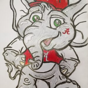 Original Cute Alabama Elephant Roll Tide GG - 9" x 11" Colored Pencil
