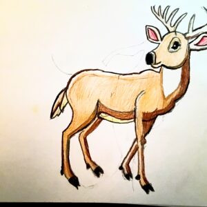 Original Praising Jesus In Heaven Cute Buck GG - 9" x 12" Colored Pencil