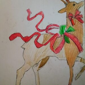 Original Cute Christmas New Year Decorated Reindeer With Spirit Of Jesus GG - 9" x 12" Colored Pencil