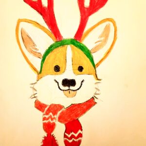 Original Cute Female Holiday Christmas New Year Graceful Fox GG - 9" x 12" Colored Pencil