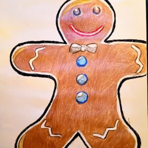 Original Sweet Praising Gingbrean Men Remembering The Importantance Of Christmas New Year GG - 9" x 12" Colored Pencil