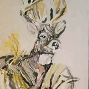 Original Cute Holiday Christmas New Year Buck Praising Jesus GG - 12" x 9" Canvas Painting