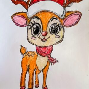 Original Cute Holiday Christmas New Year Female Reindeer Giving Grace To Jesus GG - 9" x 11" Crayon