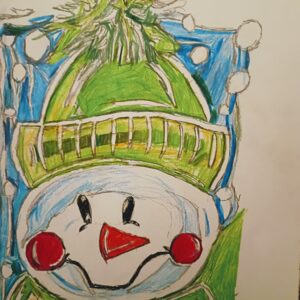 Original Cute Holiday Christmas New Year Snowman Being Grateful For Jesus GG - 9" x 12" Colored Pencil