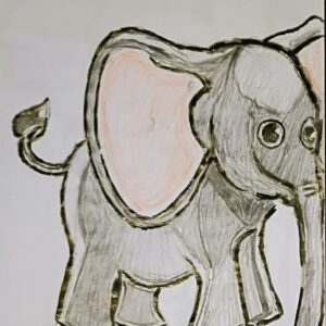 Original Cute PRAYING Smiling Chilled Elephant GG - 9" x 12" Colored Pencil