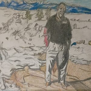 Original Artist GREGORY GG Smiling In Dream Spot Westcliffe, CO - 11" x 14" Canvas Colored Pencil