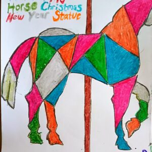 Original Holiday Christmas New Year Meridian Mississippi Horse Statue GG - 9" x 11" Crayon