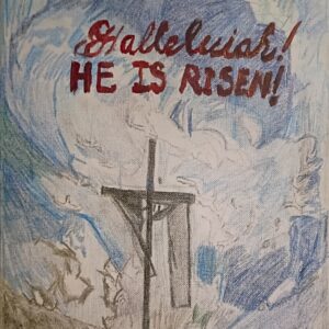 Original Cross Of Jesus Arisen From Grave GG - 11" x 14" Canvas Colored Pencil