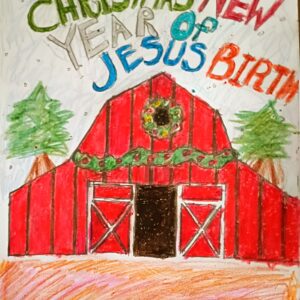 Original Jesus Birth Grace Of Christmas New Year Country Barn Decorated GG - 9" x 11" Colored Pencil