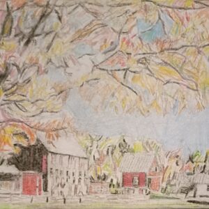 Original Autumn Maine Landscape Scene GG - 11" x 14" Canvas Colored Pencil